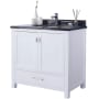 Miseno Prim 36" Free Standing Vanity Set with White Solid Oak Cabinet, Quartz or Cultured Marble Top, and Undermount Sink - Mirror Sold Separately White / Black Top