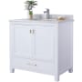 Miseno Prim 36" Free Standing Vanity Set with White Solid Oak Cabinet, Quartz or Cultured Marble Top, and Undermount Sink - Mirror Sold Separately White / Carrara White Top