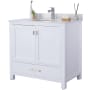 Miseno Prim 36" Free Standing Vanity Set with White Solid Oak Cabinet, Quartz or Cultured Marble Top, and Undermount Sink - Mirror Sold Separately White / Quartz White Top
