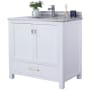 Miseno Prim 36" Free Standing Vanity Set with White Solid Oak Cabinet, Quartz or Cultured Marble Top, and Undermount Sink - Mirror Sold Separately White / Marble White Stripe Top