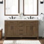 Miseno Tahoe 60" Free Standing Double Basin Vanity Set with Cabinet, Cultured Marble Vanity Top, and Mirrors Almond Latte / White Cultured Marble