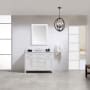 Miseno Tahoe 48" Free Standing Single Basin Vanity Set with Cabinet, Cultured Marble, Engineered Stone, Marble Vanity Top, and Mirror White / White Carrara Marble