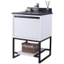 Miseno Repose 24" Free Standing Vanity Set with Solid Oak Cabinet, Quartz or Cultured Marble Top, and Undermount Sink - Mirror Sold Separately White / Black Top