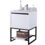 Miseno Repose 24" Free Standing Vanity Set with Solid Oak Cabinet, Quartz or Cultured Marble Top, and Undermount Sink - Mirror Sold Separately White / Carrara White Top
