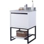 Miseno Repose 24" Free Standing Vanity Set with Solid Oak Cabinet, Quartz or Cultured Marble Top, and Undermount Sink - Mirror Sold Separately White / Marble White Stripe Top