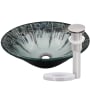 Miseno Credere 17-1/4" Circular Glass Vessel Bathroom Sink and Drain Assembly Black / Brushed Nickel