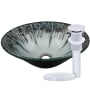 Miseno Credere 17-1/4" Circular Glass Vessel Bathroom Sink and Drain Assembly Black / Chrome Drain