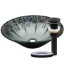 Miseno Credere 17-1/4" Circular Glass Vessel Bathroom Sink and Drain Assembly Black / Matte Black