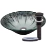 Miseno Credere 17-1/4" Circular Glass Vessel Bathroom Sink and Drain Assembly Black / Oil Rubbed Bronze