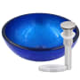 Miseno Verdazzurro 12" Circular Glass Vessel Bathroom Sink and Pop-Up Drain Assembly Blue / Brushed Nickel Drain