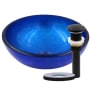 Miseno Verdazzurro 12" Circular Glass Vessel Bathroom Sink and Pop-Up Drain Assembly Blue / Matte Black Drain