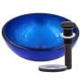 Miseno Verdazzurro 12" Circular Glass Vessel Bathroom Sink and Pop-Up Drain Assembly Blue / Oil Rubbed Bronze Drain