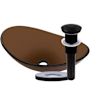 Miseno Oval 21-1/2" Tempered Glass Vessel Bathroom Sink Flat Black Drain