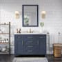 Miseno Tahoe 48" Free Standing Single Basin Vanity Set with Cabinet, Cultured Marble, Engineered Stone, Marble Vanity Top, and Mirror Midnight Blue / White Cultured Marble