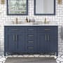 Miseno Tahoe 60" Free Standing Double Basin Vanity Set with Cabinet, Cultured Marble, and Marble Vanity Top Midnight Blue / White Cultured Marble