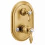 Moen Weymouth 2 Function Pressure Balanced Valve Trim Only with Double Lever Handle, Integrated Diverter - Less Rough In Brushed Gold