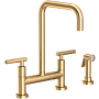 Newport Brass East Square 1.8 GPM Widespread Bridge Kitchen Faucet with Lever Handles - Includes Side Spray Uncoated Polished Brass - Living