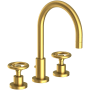 Newport Brass Slater 1.2 GPM Widespread Bathroom Faucet with Pop-Up Drain Assembly and Wheel Handles Satin Brass - PVD
