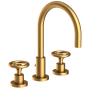 Newport Brass Slater 1.2 GPM Widespread Bathroom Faucet with Pop-Up Drain Assembly and Wheel Handles Satin Bronze (PVD)