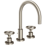 Newport Brass Slater 1.2 GPM Widespread Bathroom Faucet with Pop-Up Drain Assembly and Wheel Handles Antique Nickel