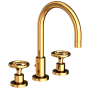 Newport Brass Slater 1.2 GPM Widespread Bathroom Faucet with Pop-Up Drain Assembly and Wheel Handles Polished Gold (PVD)