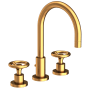 Newport Brass Slater 1.2 GPM Widespread Bathroom Faucet with Pop-Up Drain Assembly and Wheel Handles Satin Gold (PVD)