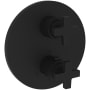 Newport Brass Dorrance Three Function Thermostatic Valve Trim Only with Dual Cross Handles, Integrated Diverter, and Volume Control - Less Rough In Flat Black