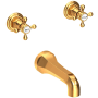 Newport Brass Astor Double Handle Wall Mounted Bathtub Faucet with Metal Cross Handles Aged Brass