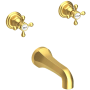 Newport Brass Astor Double Handle Wall Mounted Bathtub Faucet with Metal Cross Handles Satin Brass (PVD)