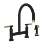 Newport Brass Muncy 1.8 GPM Widespread Bridge Kitchen Faucet - Includes Side Spray Flat Black X Satin Brass (PVD)
