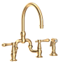 Newport Brass Chesterfield 1.8 GPM Widespread Bridge Kitchen Faucet - Includes Side Spray Polished Brass Uncoated (Living)
