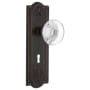 Nostalgic Warehouse Round Clear Crystal Solid Brass Dummy Door Knob Set with Meadows Rose and Keyhole Timeless Bronze