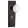 Nostalgic Warehouse White Porcelain Solid Brass Dummy Door Knob Set with Mission Rose and Keyhole Timeless Bronze