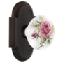 Nostalgic Warehouse Vintage Porcelain Painted Rose Privacy Door Knob Set with Solid Brass Cottage Style Plate and 2-3/8" Backset Timeless Bronze