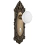 Nostalgic Warehouse White Porcelain Solid Brass Vintage Skeleton Key Retrofit Entry Handleset Trim with Victorian Rose, Keyhole and 2-1/4" Backset Antique Brass