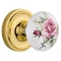 Nostalgic Warehouse Vintage Porcelain Painted Rose Vintage Skeleton Key Retrofit Entry Handleset Trim with Solid Brass Classic Rose Plate, Keyhole and 2-1/4" Backset Unlacquered Brass