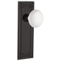 Nostalgic Warehouse White Porcelain Solid Brass Privacy Door Knob Set with Mission Rose and 2-3/8" Backset Timeless Bronze