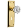 Nostalgic Warehouse Crystal Solid Brass Single Dummy Door Knob with New York Rose and Keyhole Unlacquered Brass
