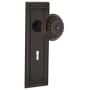Nostalgic Warehouse Meadows Solid Brass Privacy Door Knob Set with Mission Rose, Keyhole and 2-3/8" Backset Timeless Bronze