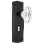 Nostalgic Warehouse VIntage Fluted Chateau Crystal Privacy Door Knob Set with Solid Brass Prairie Backplate, Keyhole and 2-3/8" Backset Timeless Bronze
