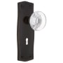 Nostalgic Warehouse Round Clear Crystal Solid Brass Privacy Door Knob Set with Prairie Rose, Keyhole and 2-3/8" Backset Timeless Bronze
