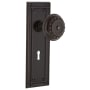 Nostalgic Warehouse Meadows Solid Brass Vintage Skeleton Key Retrofit Entry Handleset Trim with Mission Rose, Keyhole and 2-3/8" Backset Timeless Bronze