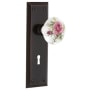 Nostalgic Warehouse Rose Porcelain Solid Brass Vintage Skeleton Key Retrofit Entry Handleset Trim with New York Rose, Keyhole and 2-1/4" Backset Timeless Bronze