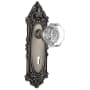 Nostalgic Warehouse Waldorf Lead Crystal Passage Door Knob Set with Solid Brass Victorian Backplate, Skeleton Keyhole and 2-3/8" Backset Antique Pewter
