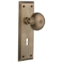 Nostalgic Warehouse New York Solid Brass Dummy Door Knob Set with Keyhole Antique Brass