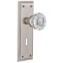 Nostalgic Warehouse Crystal Solid Brass Privacy Door Knob Set with New York Rose, Keyhole and 2-3/8" Backset Satin Nickel