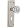 Nostalgic Warehouse Crystal Solid Brass Single Dummy Door Knob with New York Rose and Keyhole Satin Nickel