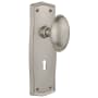 Nostalgic Warehouse Homestead Solid Brass Vintage Skeleton Key Retrofit Entry Handleset Trim with Prairie Rose, Keyhole and 2-1/4" Backset Satin Nickel