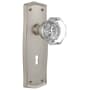 Nostalgic Warehouse Vintage Waldorf Gem Cut Crystal Vintage Skeleton Key Retrofit Entry Handleset Trim with Solid Brass Prairie Backplate, Keyhole and 2-1/4" Backset Satin Nickel