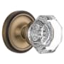Nostalgic Warehouse Vintage Luxe Waldorf Lead Crystal Octagon Vintage Skeleton Key Retrofit Entry Handleset Trim with Solid Brass Classic Rose Plate, Keyhole and 2-1/4" Backset Antique Brass